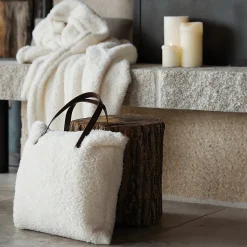 Ensemble plaid et sac Sherpa (125x150 cm - Blanc cassé)