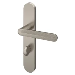 Ensemble poignée sur plaque rond à condamnation GoodHome Garlan effet nickel satin gris L.125mm x l.42mm entraxe 165-195mm