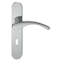 Ensemble poignée sur plaque rond serrure GoodHome Ruis effet chromé gris L.138.5mm x l.42mm entraxe 165-195mm