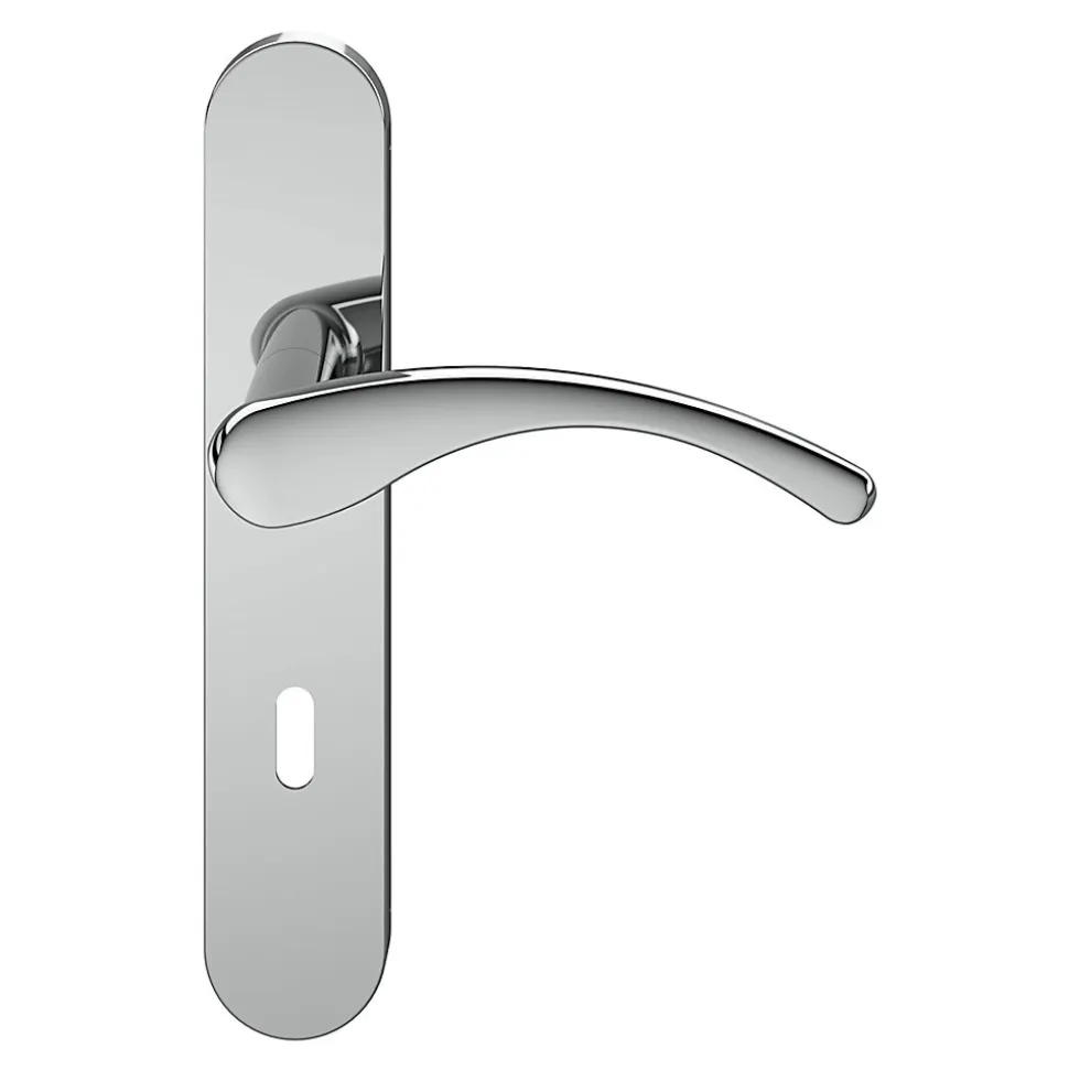 Ensemble poignée sur plaque rond serrure GoodHome Ruis effet chromé gris L.138.5mm x l.42mm entraxe 165-195mm