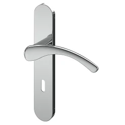 Ensemble poignée sur plaque rond serrure GoodHome Ruis effet chromé gris L.138.5mm x l.42mm entraxe 165-195mm