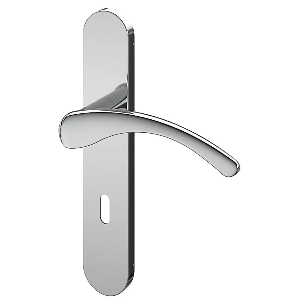 Ensemble poignée sur plaque rond serrure GoodHome Ruis effet chromé gris L.138.5mm x l.42mm entraxe 165-195mm