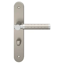 Ensemble poignée sur plaque rond à condamnation GoodHome Brigg effet chrome et nickel satin gris L.132mm x l.40mm entraxe 195mm