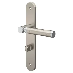 Ensemble poignée sur plaque rond à condamnation GoodHome Brigg effet chrome et nickel satin gris L.132mm x l.40mm entraxe 195mm