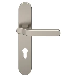 Ensemble poignée sur plaque rondcylindre GoodHome Prat effet nickel satin gris L.129mm x l.42mm entraxe 165-195mm