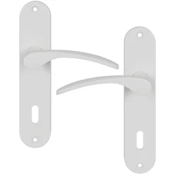 Ensemble poignée sur plaque rond serrure GoodHome Beare mat blanc L.110.5mm x l.40mm entraxe 165mm
