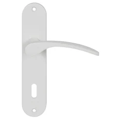 Ensemble poignée sur plaque rond serrure GoodHome Beare mat blanc L.110.5mm x l.40mm entraxe 165mm
