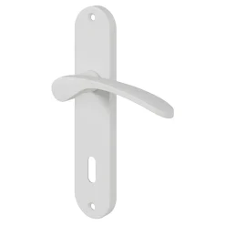 Ensemble poignée sur plaque rond serrure GoodHome Beare mat blanc L.110.5mm x l.40mm entraxe 165mm