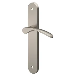 Ensemble poignée sur plaque rond GoodHome Beare effet nickel satin gris L.110.5mm x l.40mm entraxe 195mm