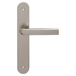 Ensemble poignée sur plaque Incurvé GoodHome Primel effet nickel satin gris L.126mm x l.40mm entraxe 195mm