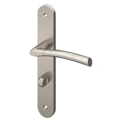 Ensemble poignée sur plaque rond à condamnation GoodHome Hirel effet nickel satin gris L.128mm x l.40mm entraxe 195mm