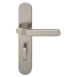 Ensemble poignée sur plaque rond à condamnation GoodHome Prat effet nickel satin gris L.129mm x l.42mm entraxe 165-195mm