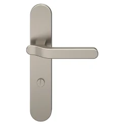 Ensemble poignée sur plaque rond à condamnation GoodHome Prat effet nickel satin gris L.129mm x l.42mm entraxe 165-195mm