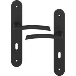 Ensemble poignée sur plaque rond serrure GoodHome Hirel effet nickel mat noir L.128mm x l.40mm entraxe 195mm
