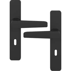 Ensemble poignée sur plaque rectangulaire serrure GoodHome Kerver effet nickel mat noir L.128mm x l.42mm entraxe 165-195mm