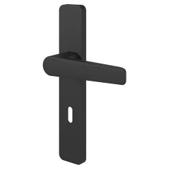 Ensemble poignée sur plaque rectangulaire serrure GoodHome Kerver effet nickel mat noir L.128mm x l.42mm entraxe 165-195mm