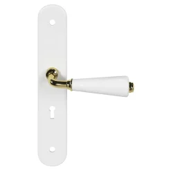 Ensemble poignée sur plaque Droit serrure GoodHome Porcelaine Vras blanc L.115mm x l.45mm entraxe 195mm