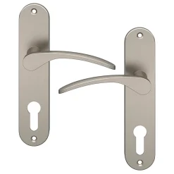 Ensemble poignée sur plaque rondcylindre GoodHome Beare effet nickel satin gris L.110.5mm x l.40mm entraxe 165mm