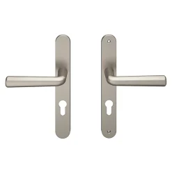 Ensemble poignée sur plaque rond GoodHome Dizel effet nickel satin gris L.121.5mm x l.33mm entraxe 195mm
