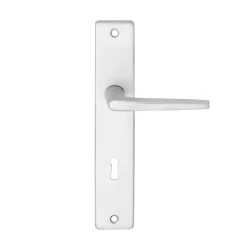 Ensemble poignée sur plaque rectangulaire serrure Colan effet argenté satin gris L.106mm x l.39.8mm entraxe 195mm