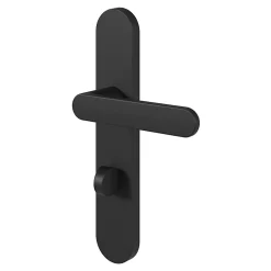 Ensemble poignée sur plaque rond à condamnation GoodHome Minzh effet nickel mat noir L.120mm x l.42mm entraxe 165-195mm