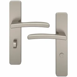 Ensemble poignée sur plaque rectangulaire à condamnation GoodHome Irvil effet nickel satin gris L.126.5mm x l.42mm entraxe 165-195mm