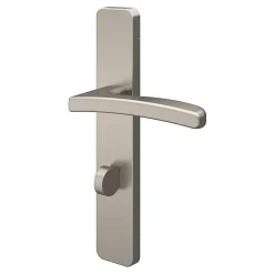 Ensemble poignée sur plaque rectangulaire à condamnation GoodHome Irvil effet nickel satin gris L.126.5mm x l.42mm entraxe 165-195mm