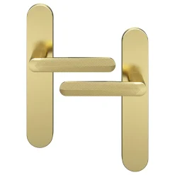 Ensemble poignée sur plaque rond GoodHome Garlan effet laiton satin doré L.125mm x l.42mm entraxe 165-195mm