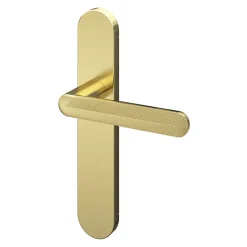 Ensemble poignée sur plaque rond GoodHome Garlan effet laiton satin doré L.125mm x l.42mm entraxe 165-195mm