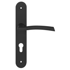 Ensemble poignée sur plaque rondcylindre GoodHome Hirel effet nickel mat noir L.128mm x l.40mm entraxe 195mm
