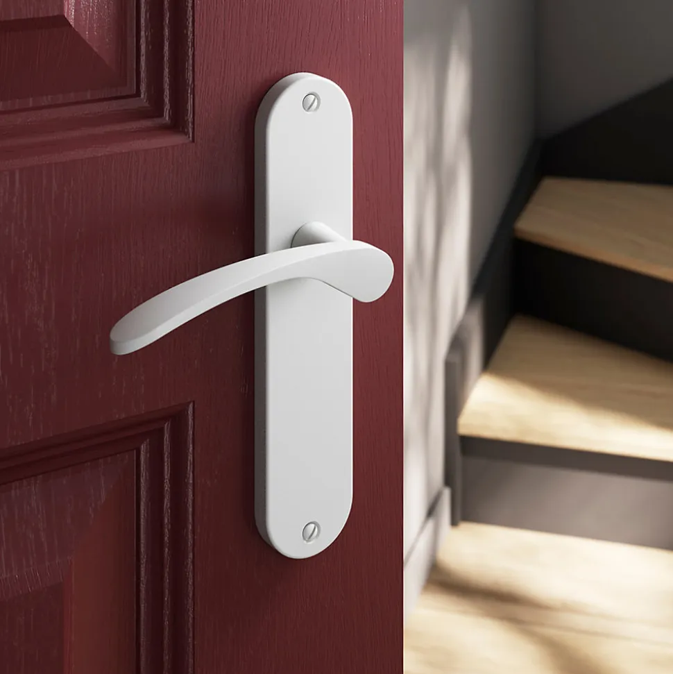 Ensemble poignée sur plaque rond GoodHome Beare mat blanc L.110.5mm x l.40mm entraxe 165mm