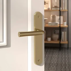 Ensemble poignée sur plaque rond GoodHome Tudy effet laiton brillant doré L.119mm x l.41mm entraxe 195mm