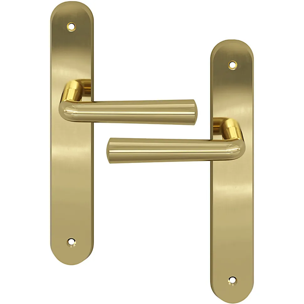 Ensemble poignée sur plaque rond GoodHome Tudy effet laiton brillant doré L.119mm x l.41mm entraxe 195mm