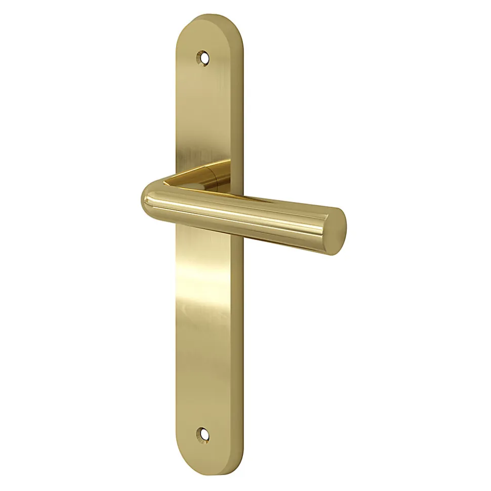 Ensemble poignée sur plaque rond GoodHome Tudy effet laiton brillant doré L.119mm x l.41mm entraxe 195mm
