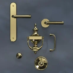 Ensemble poignée sur plaque rond GoodHome Tudy effet laiton brillant doré L.119mm x l.41mm entraxe 195mm