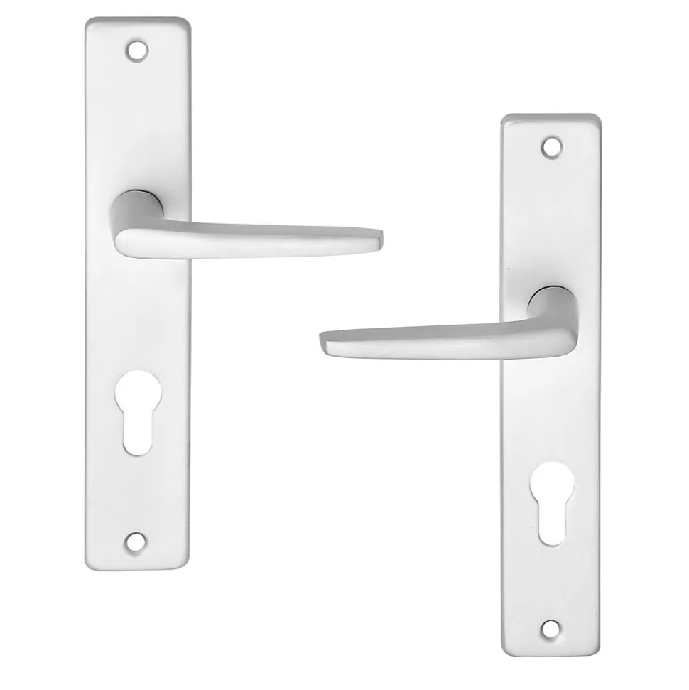 Ensemble poignée sur plaque rectangulaire Colan effet argenté satin gris chromé L.106mm x l.39.8mm entraxe 195mm