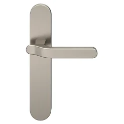 Ensemble poignée sur plaque rond GoodHome Prat effet nickel satin gris L.129mm x l.42mm entraxe 165-195mm