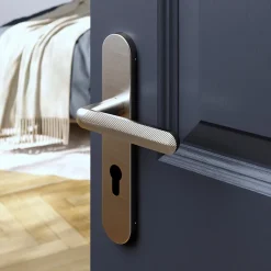 Ensemble poignée sur plaque rondcylindre GoodHome Garlan effet nickel satin gris L.125mm x l.42mm entraxe 165-195mm