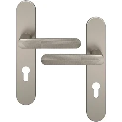 Ensemble poignée sur plaque rondcylindre GoodHome Garlan effet nickel satin gris L.125mm x l.42mm entraxe 165-195mm
