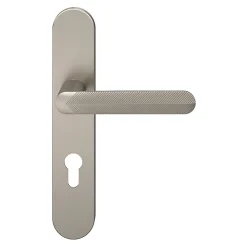 Ensemble poignée sur plaque rondcylindre GoodHome Garlan effet nickel satin gris L.125mm x l.42mm entraxe 165-195mm