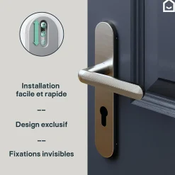 Ensemble poignée sur plaque rondcylindre GoodHome Garlan effet nickel satin gris L.125mm x l.42mm entraxe 165-195mm