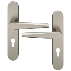Ensemble poignée sur plaque rondcylindre GoodHome Keri effet nickel satin gris L.140mm x l.42mm entraxe 165-195mm