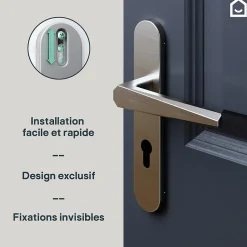 Ensemble poignée sur plaque rondcylindre GoodHome Keri effet nickel satin gris L.140mm x l.42mm entraxe 165-195mm