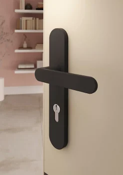 Ensemble poignée sur plaque rond GoodHome Minzh effet nickel noir L.120mm x l.40mm entraxe 195mm