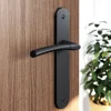 Ensemble poignée sur plaque rond GoodHome Hirel effet nickel mat noir L.128mm x l.40mm entraxe 195mm