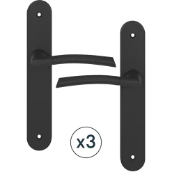 Ensemble poignée sur plaque rond GoodHome Hirel effet nickel mat noir L.128mm x l.40mm entraxe 195mm