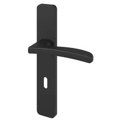 Ensemble poignée sur plaque rectangulaire serrure GoodHome Irvil effet nickel mat noir L.126.5mm x l.42mm entraxe 165-195mm