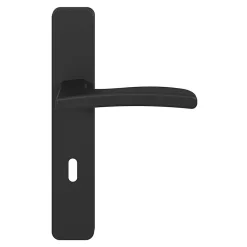 Ensemble poignée sur plaque rectangulaire serrure GoodHome Irvil effet nickel mat noir L.126.5mm x l.42mm entraxe 165-195mm