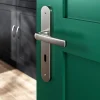 Ensemble poignée sur plaque Incurvé serrure GoodHome Primel effet nickel satin gris L.126mm x l.40mm entraxe 195mm