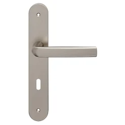 Ensemble poignée sur plaque Incurvé serrure GoodHome Primel effet nickel satin gris L.126mm x l.40mm entraxe 195mm